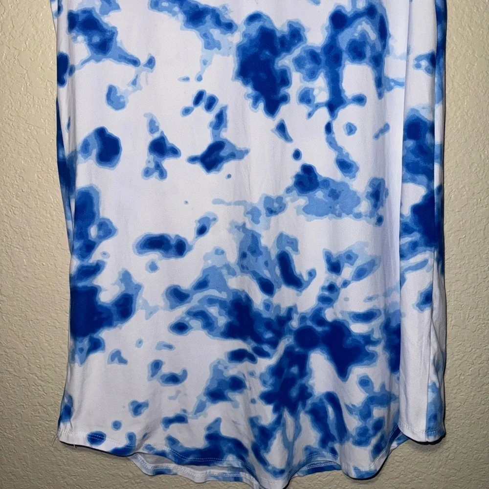 Bobbie Brooks T Shirt Dress Women’s L Blue Tie Dye Hi Low Boho Casual